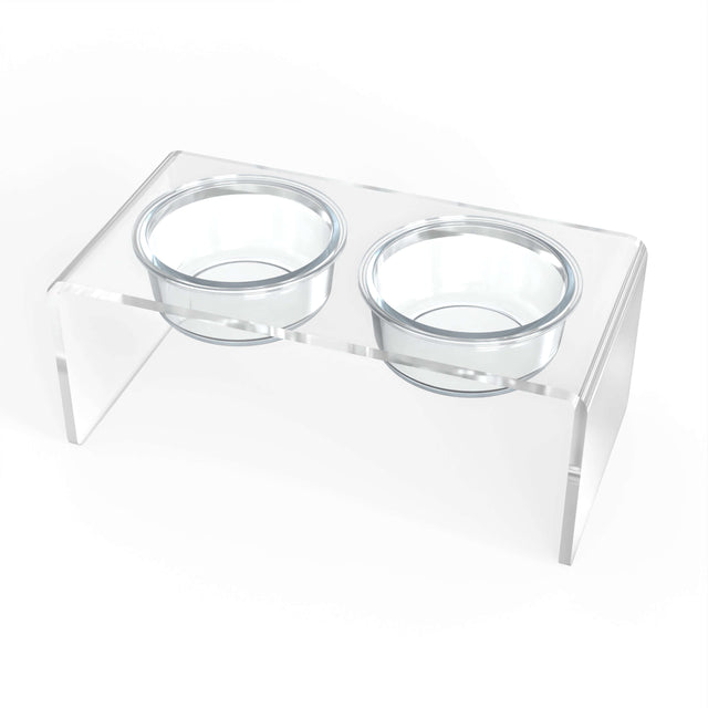 Modern Acrylic Glass Bowl Feeders, Standard Style, Double Bowl