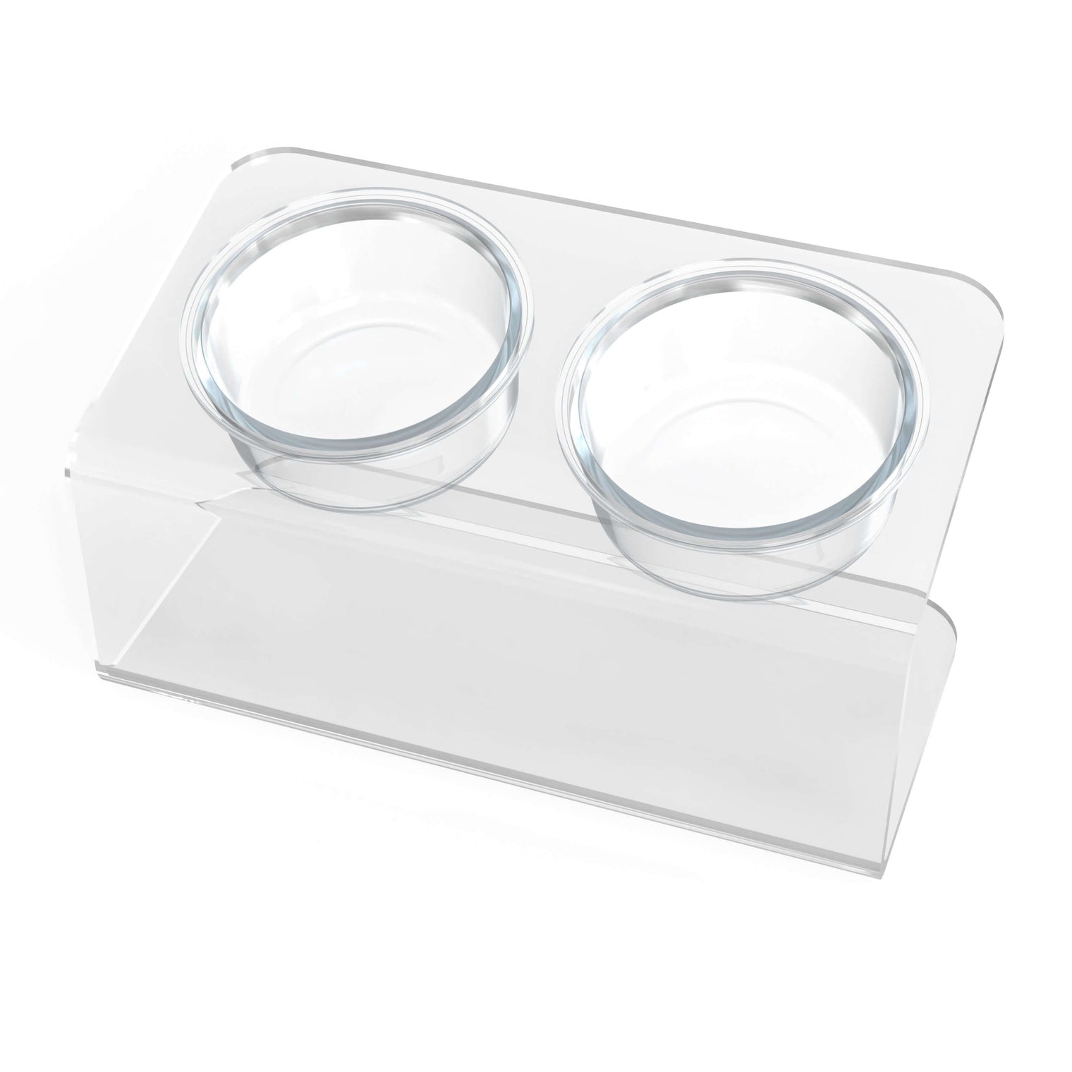 Modern Acrylic Glass Bowl Feeders, Angled Style, Double Bowl - (Unused Return)