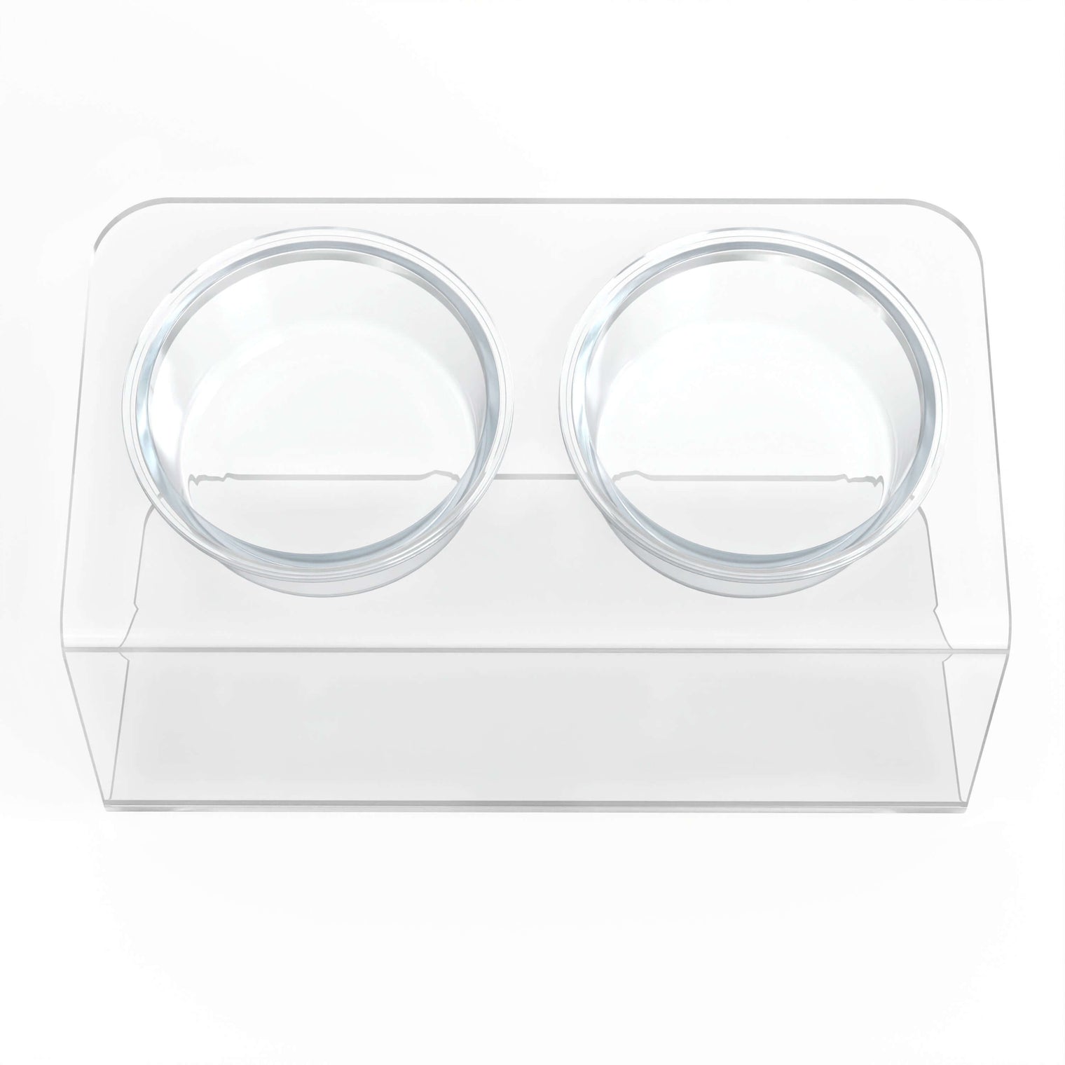 Modern Acrylic Glass Bowl Feeders, Angled Style, Double Bowl