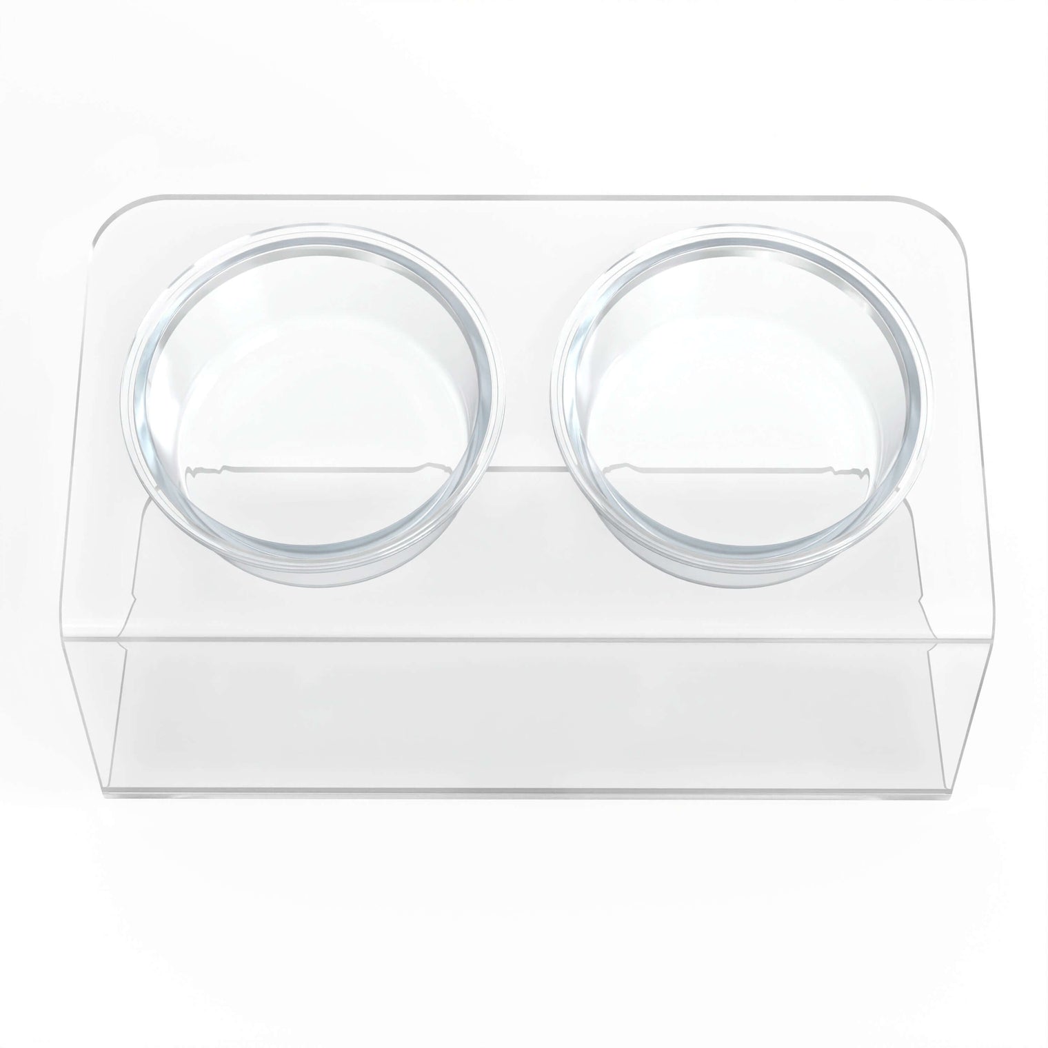 Modern Acrylic Glass Bowl Feeders, Angled Style, Double Bowl - (Unused Return)