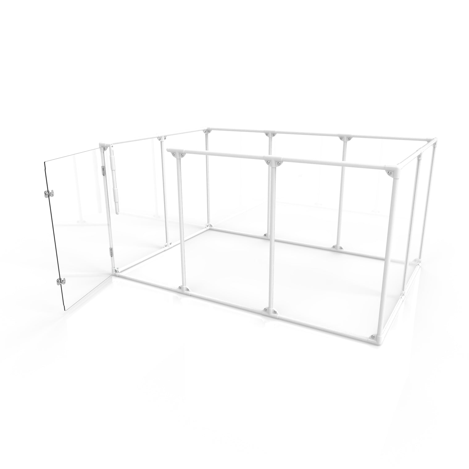 36 inch height large dog pen in white color with walk through door open