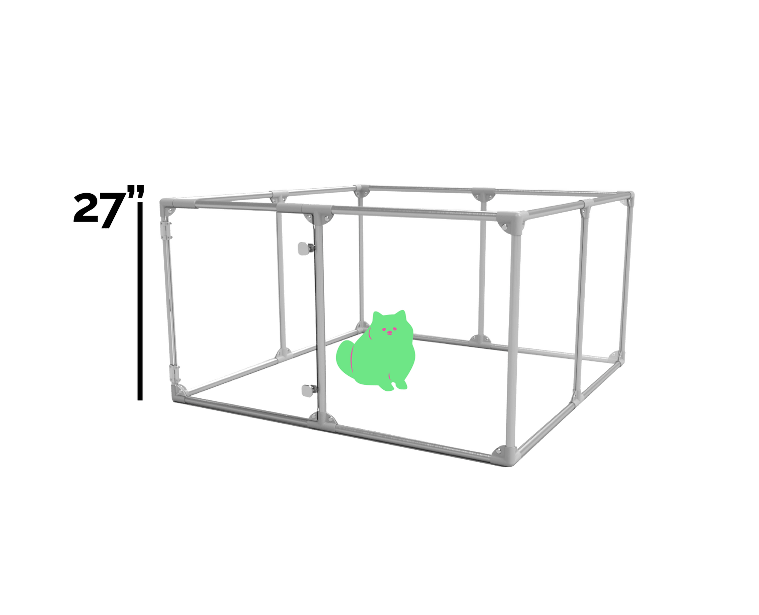 27" medium Lucidium pet pen in silver with height dimension