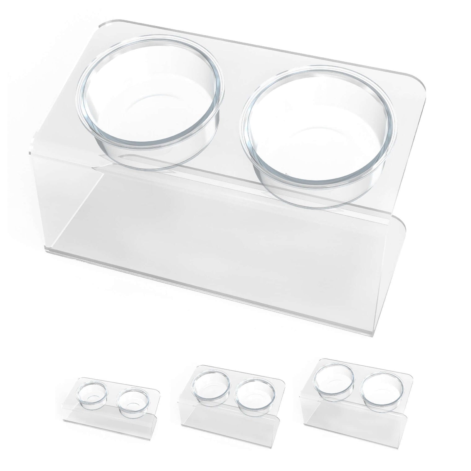 Modern Acrylic Glass Bowl Feeders, Angled Style, Double Bowl - (Unused Return)