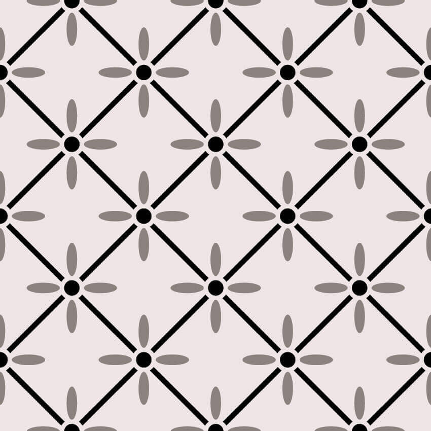 Geometric pattern design of a sophisticated vinyl mat in black and gray, perfect for modern décor.