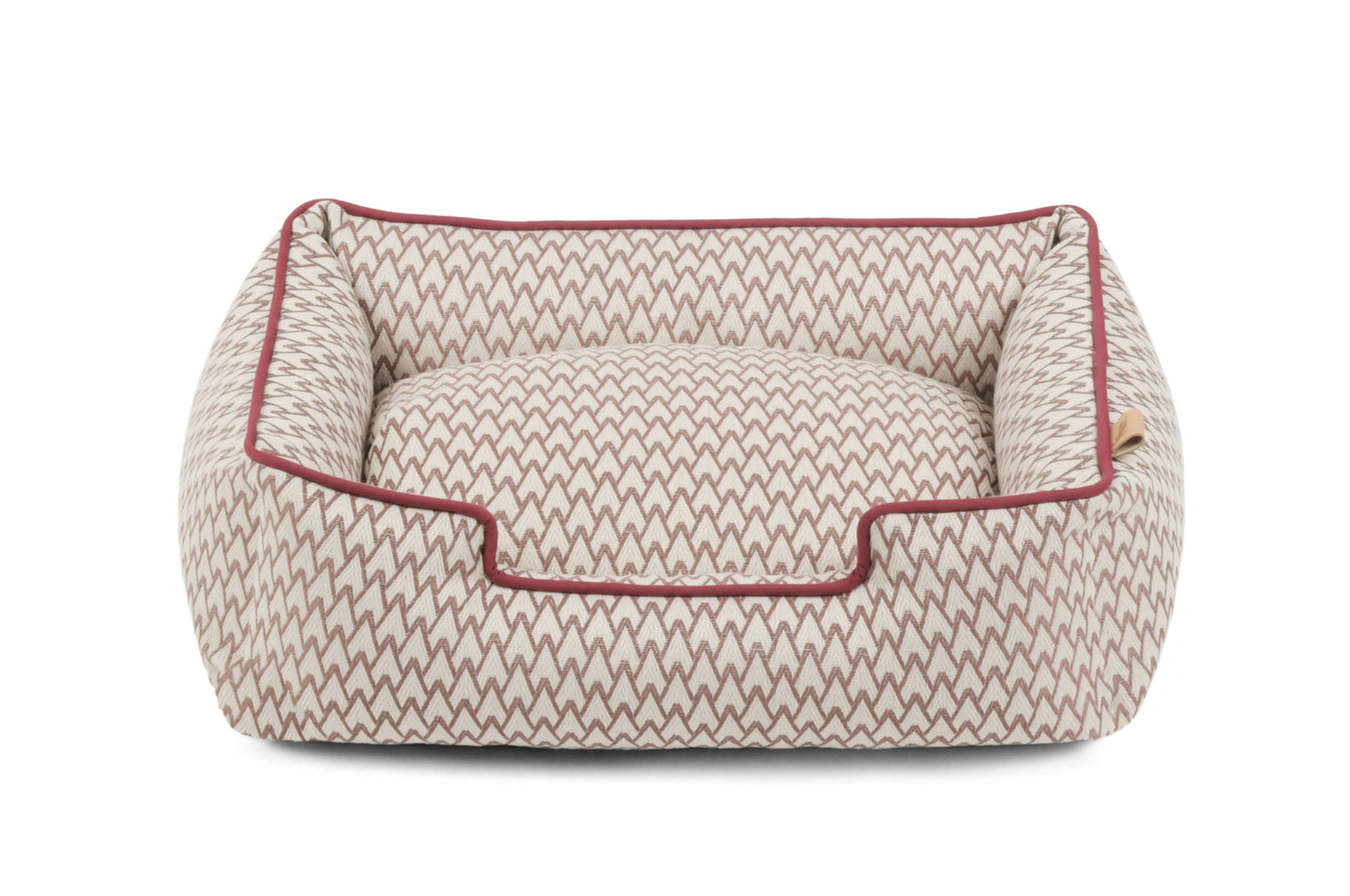 P.L.A.Y. Vineyard Lounge Bolster Style Dog Bed in Cabernet Red and White Pattern