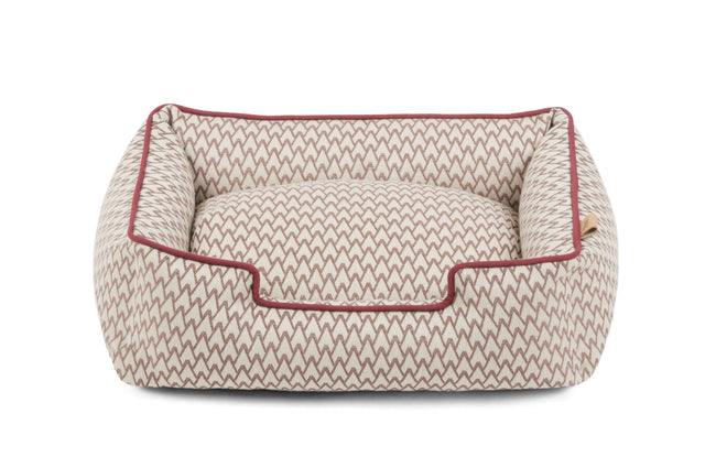 P.L.A.Y. Vineyard Lounge Bolster Style Dog Bed in Cabernet Red and White Pattern