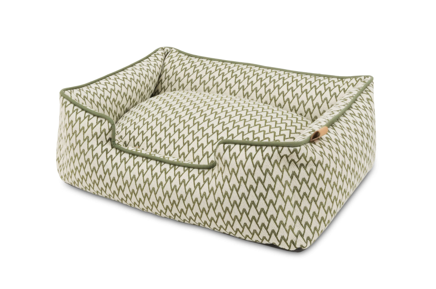 P.L.A.Y. Vineyard Lounge Bed in olive green, bolster style dog bed with elevated sides for comfort and a cozy retreat for dogs.