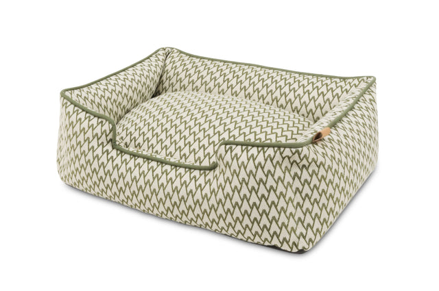 P.L.A.Y. Vineyard Lounge Bed in olive green, bolster style dog bed with elevated sides for comfort and a cozy retreat for dogs.