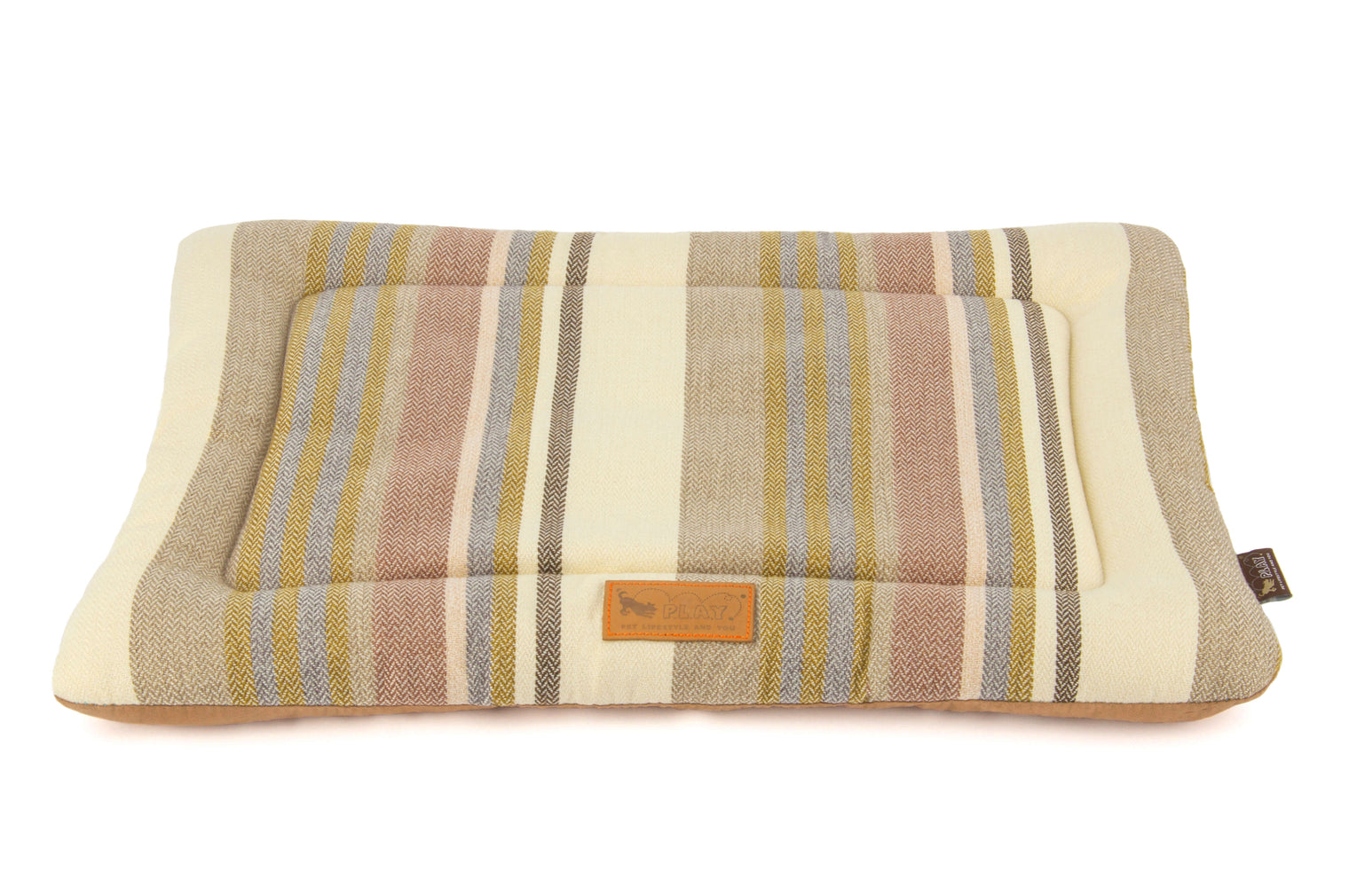 P.L.A.Y. Horizon Series pet chill pad with striped woven fabric design for ultimate pet comfort and portability.