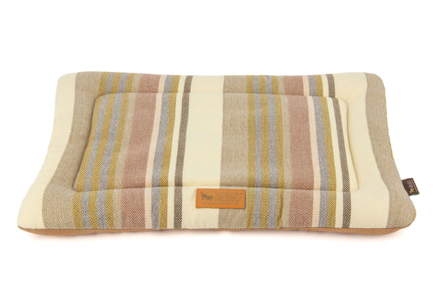 P.L.A.Y. Horizon Series pet chill pad with striped woven fabric design for ultimate pet comfort and portability.