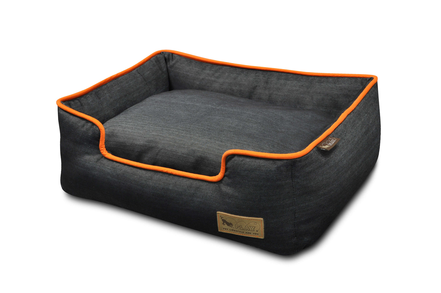 Denim Lounge Bed for dogs with chic piping, featuring durable and soft denim fabric, designed for a cozy and comfortable sleep.
