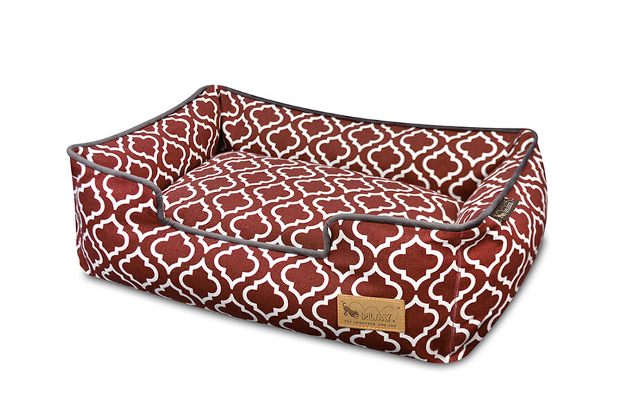 P.L.A.Y. Moroccan Lounge Bed with vibrant Moroccan pattern and 100% natural cotton fabric for dogs. Stylish and comfortable pet bed.