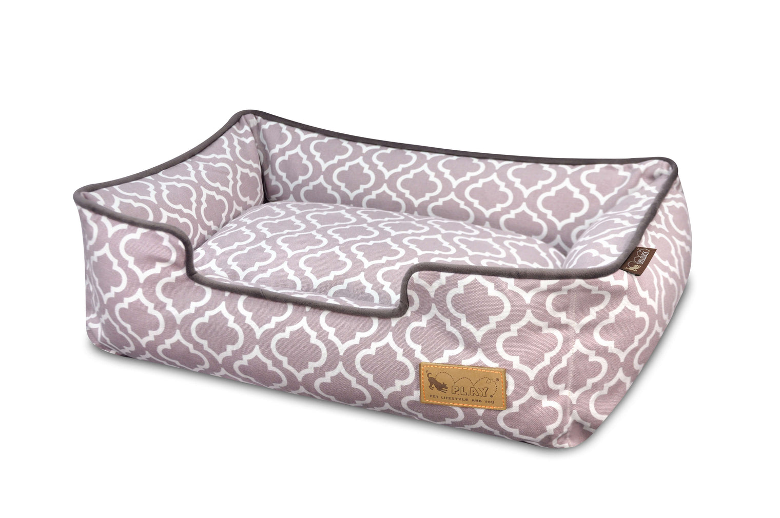 P.L.A.Y. Moroccan Lounge Bed for dogs with intricate textile pattern on soft, breathable 100% natural cotton fabric. Elegant and comfortable pet bed.