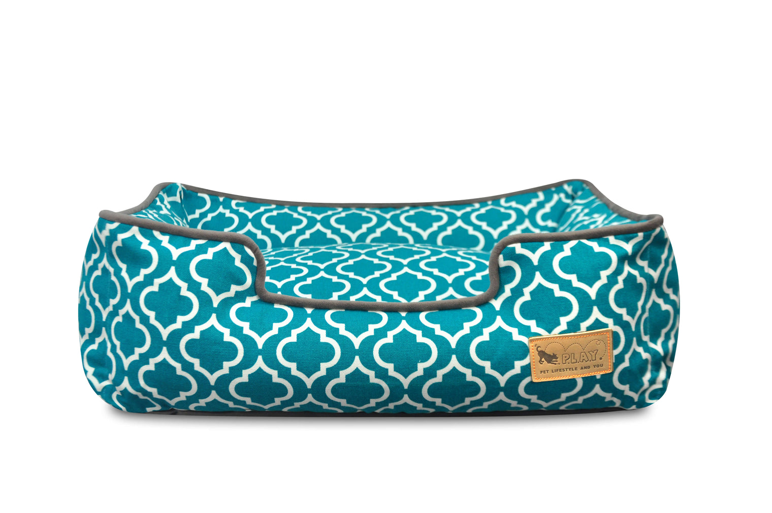 Exotic teal Moroccan Lounge Bed for dogs from P.L.A.Y. with intricate pattern and 100% natural cotton fabric for comfort and style.