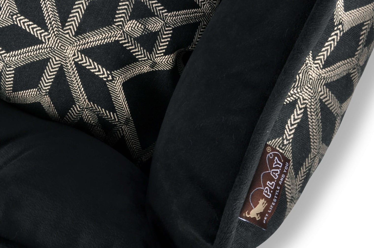 Close up of fabric pattern on Solstice bed in black and gray color option