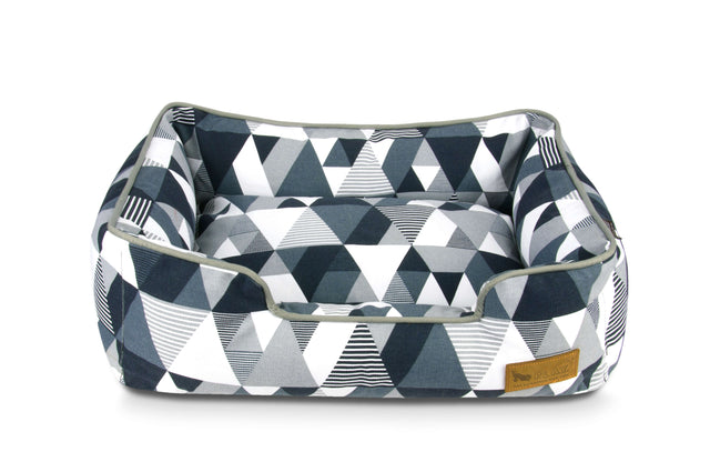 P.L.A.Y. Mosaic Lounge Bed in Tuxedo color with a bold geometric pattern, perfect for adding style and comfort for your dog