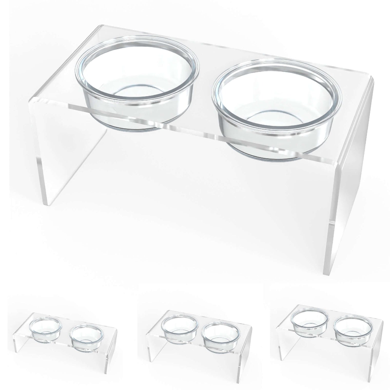 Modern Acrylic Glass Bowl Feeders, Standard Style, Double Bowl, LARGE - (Unused Return)
