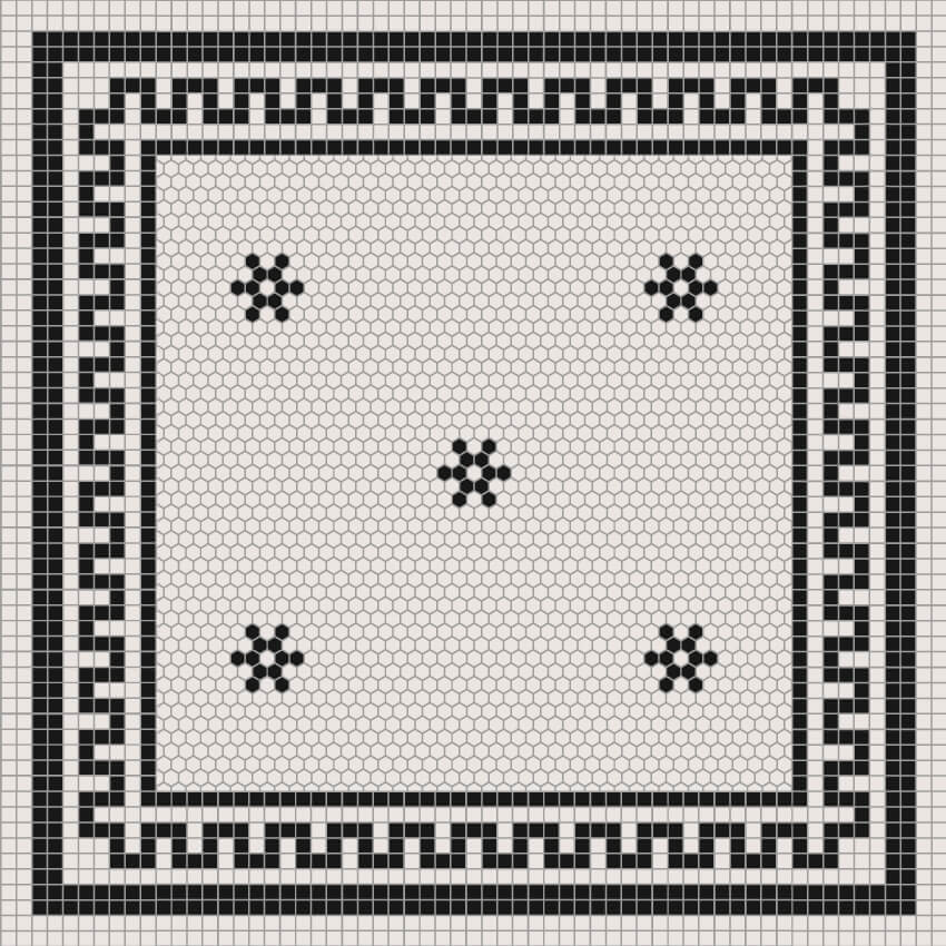 Rome Style Vinyl Mat featuring a modern hexagon tile design in black and white for stylish pet enclosures.