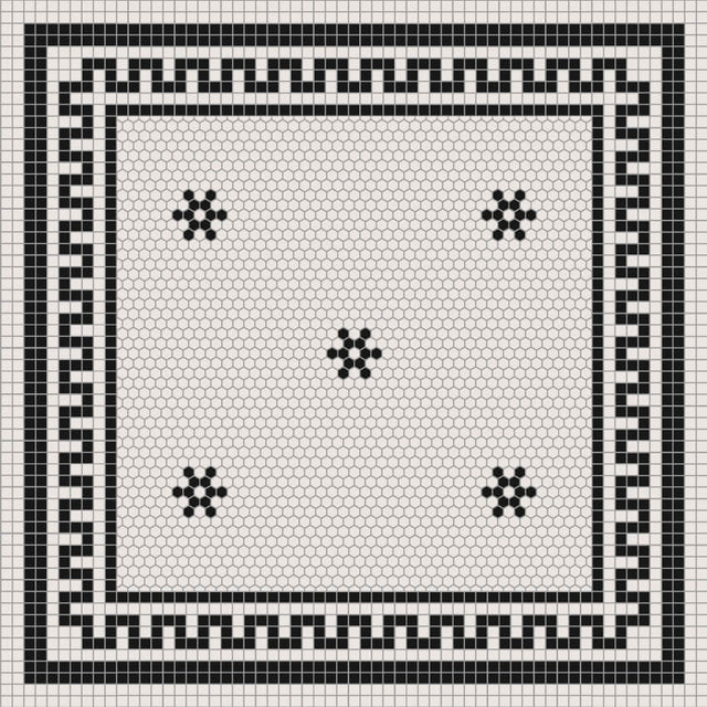 Rome Style Vinyl Mat featuring a modern hexagon tile design in black and white for stylish pet enclosures.