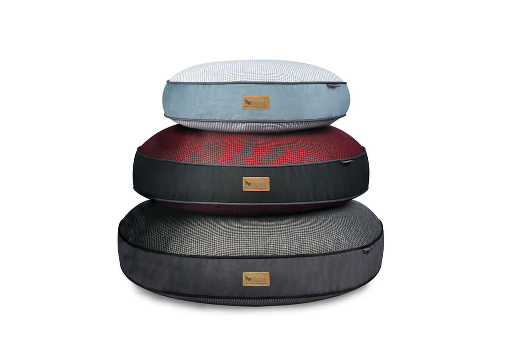 Stack of round dog beds