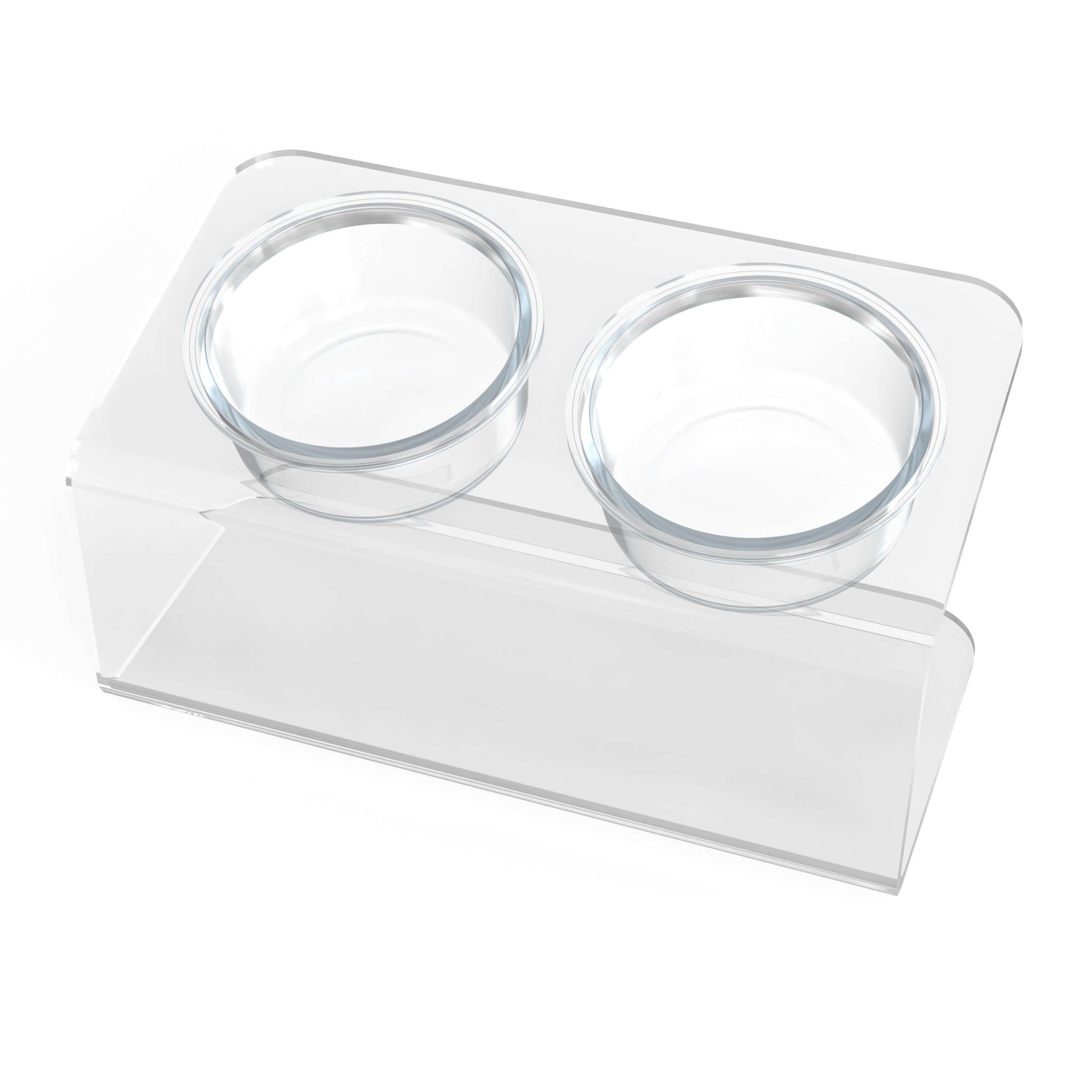 Modern Acrylic Glass Bowl Feeders, Angled Style, Double Bowl