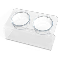 Modern Acrylic Glass Bowl Feeders, Angled Style, Double Bowl - (Unused Return)