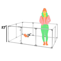  27 inch height large dog pen shown relative to adult human
