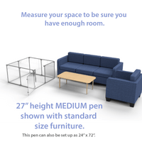  27" Tall Medium Lucidium Pet Pen shown next to standard size living room furniture
