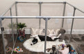  36 inch height medium dog pen in silver color with medium breed dog