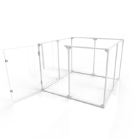  36 inch height medium dog pen in white color with walk-through door open