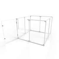  36 inch height medium dog pen in white color with walk-through door open