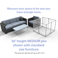  36" Tall Medium Lucidium Pet Pen shown next to standard size living room furniture