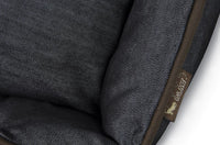 P.L.A.Y. Denim Lounge Bed detail showing durable, soft denim fabric and chic piping for a cozy dog bed.