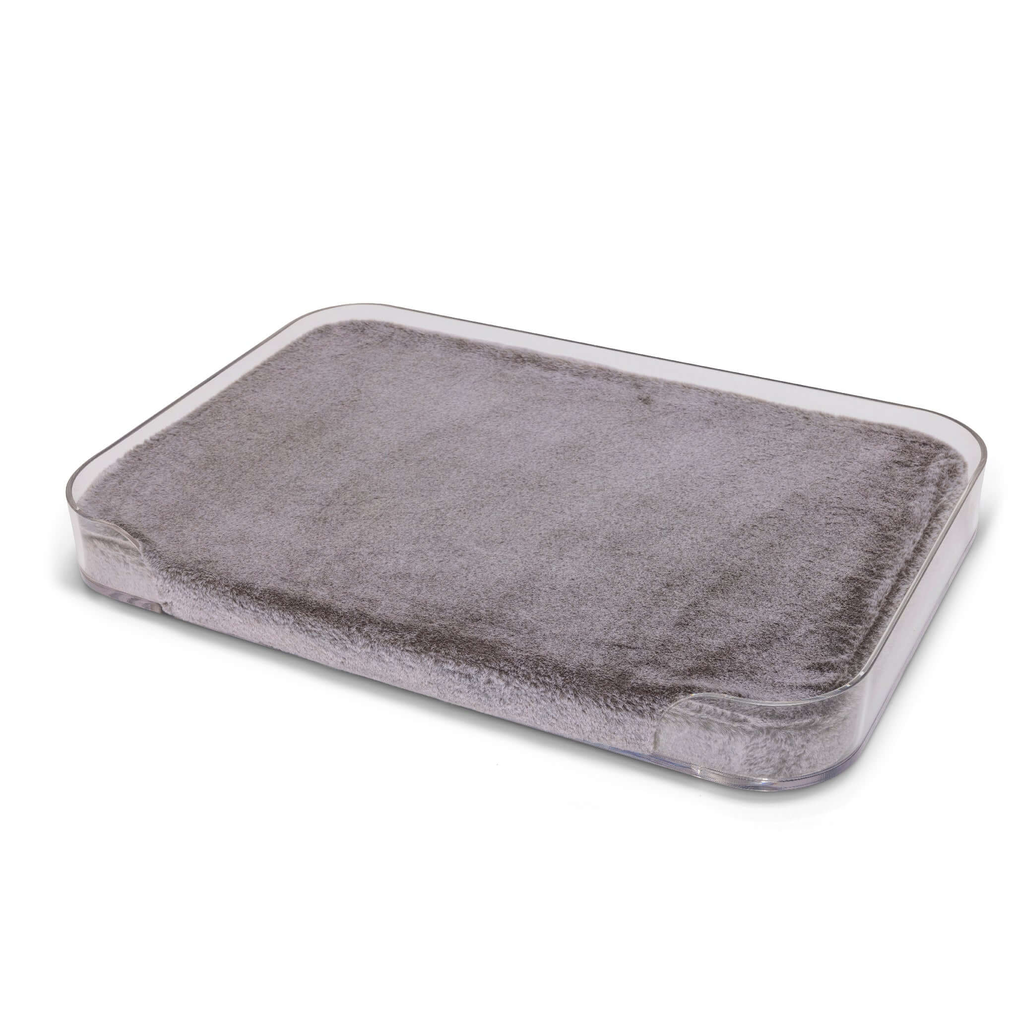 Modern acrylic pet bed with memory foam cushion covered with faux fur fabric