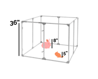  36 inch height medium dog pen in silver color shown relative to rabbit and small mammal