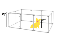 27 inch height large dog pen in silver color shown relative to medium dog