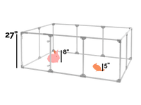27 inch height large dog pen in silver color shown relative to rabbit and small mammal