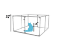 27 inch height medium dog pen in silver color shown relative to typical cat