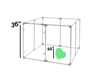  36 inch height medium dog pen in silver color shown relative to cat