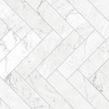 herringbone pattern vinyl mat mimicking white marble, perfect for elevating your pet's space with luxury and style.