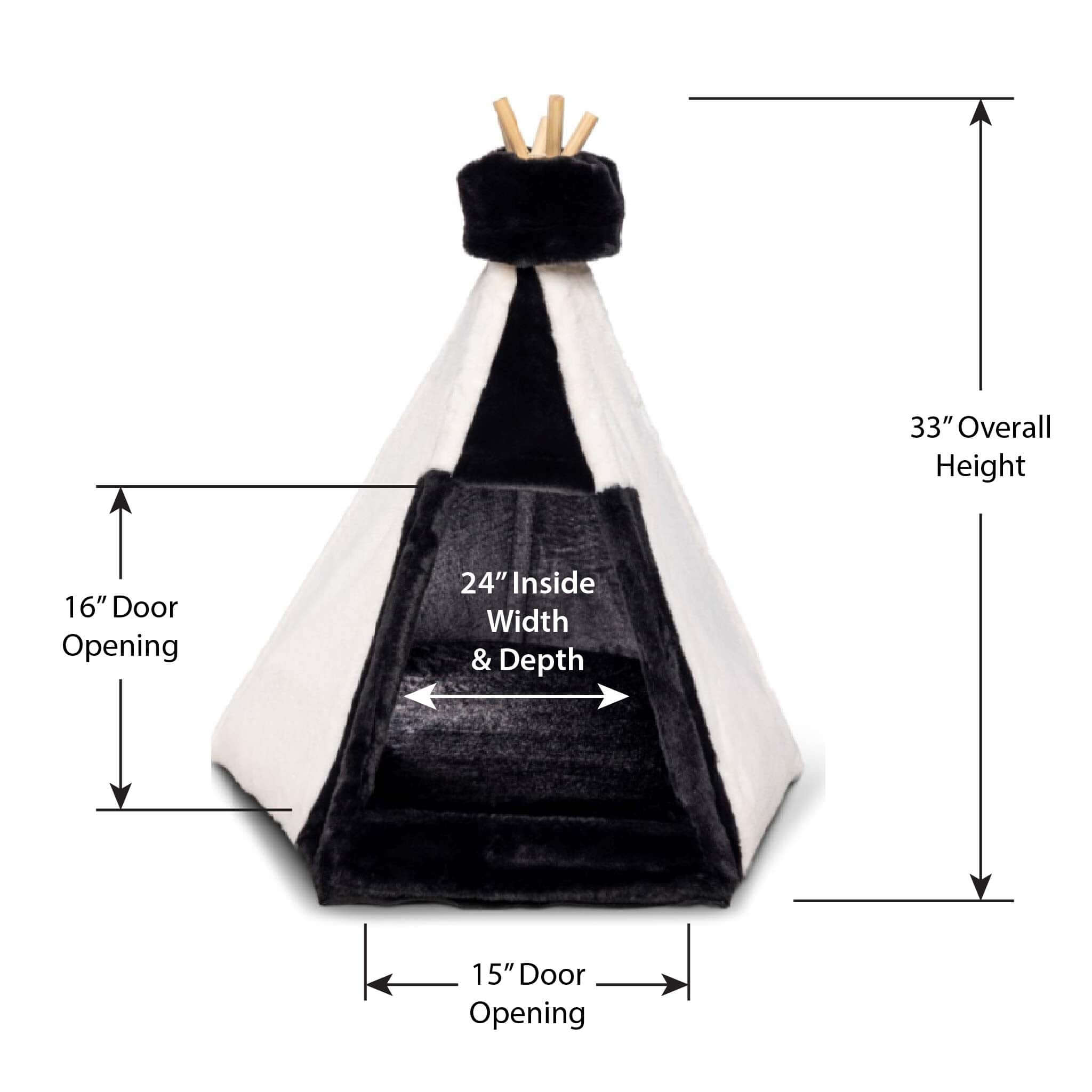  luxurious faux fur pet bed teepee with memory foam cushion showing dimensions