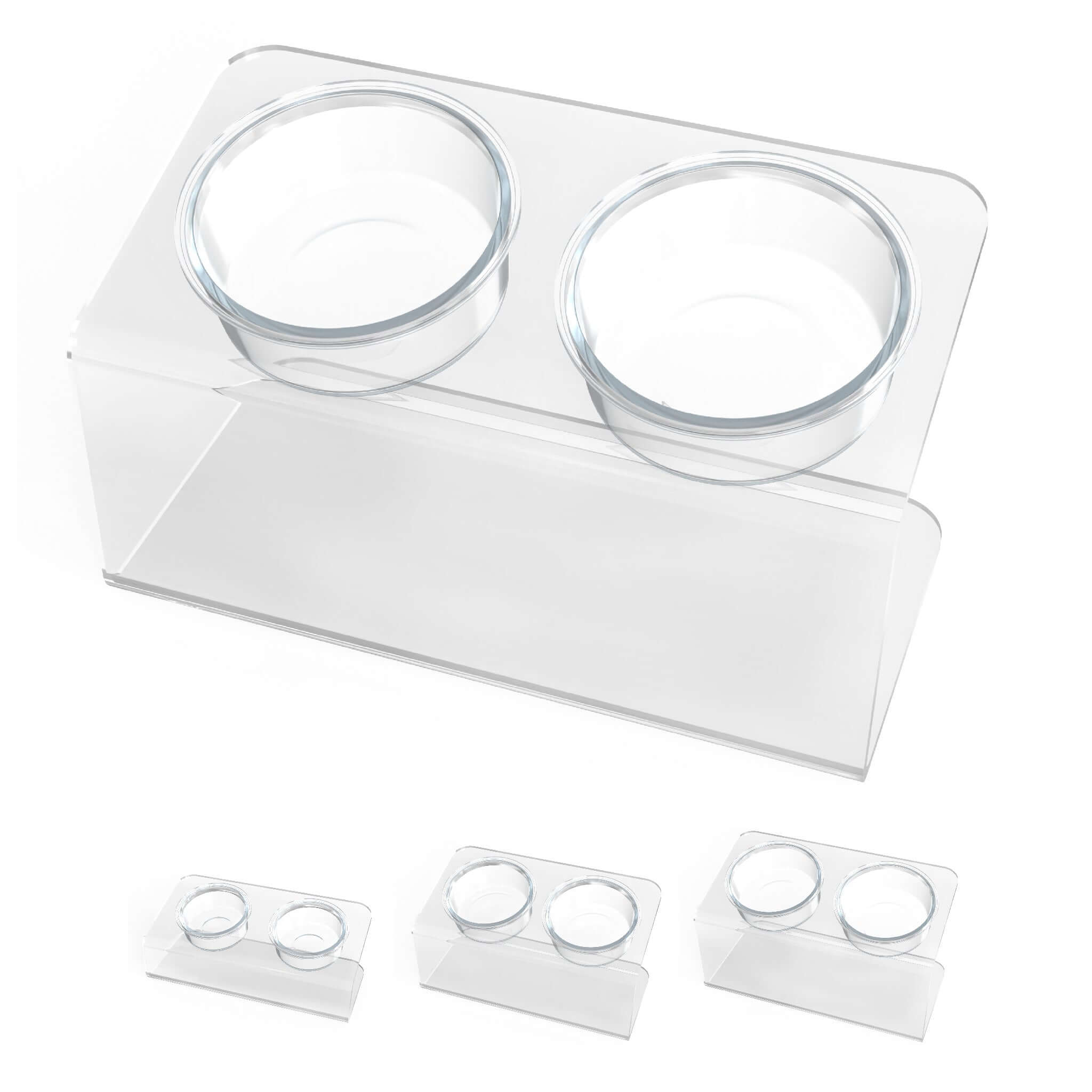 Modern Acrylic Glass Bowl Feeders, Angled Style, Double Bowl