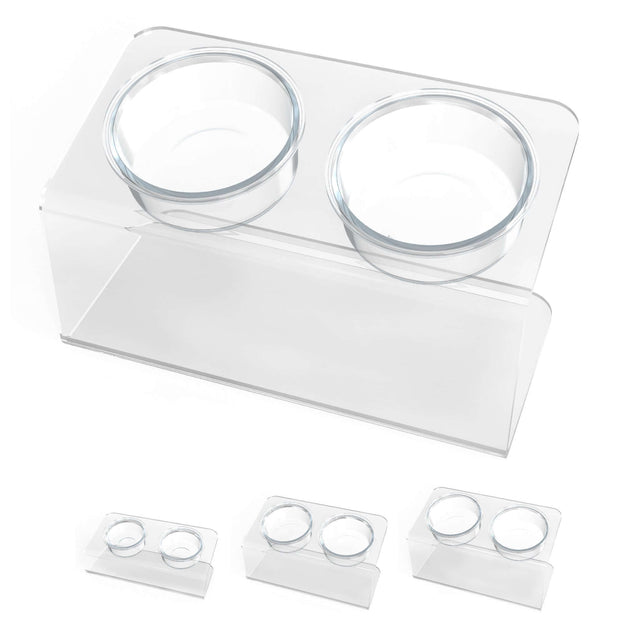 35% off! Modern Acrylic Glass Bowl Feeders, Angled Style, Double Bowl - (Unused Return)