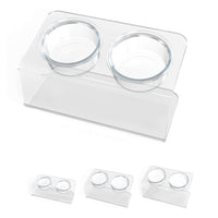Modern Acrylic Glass Bowl Feeders, Angled Style, Double Bowl, MEDIUM - (Unused Return)