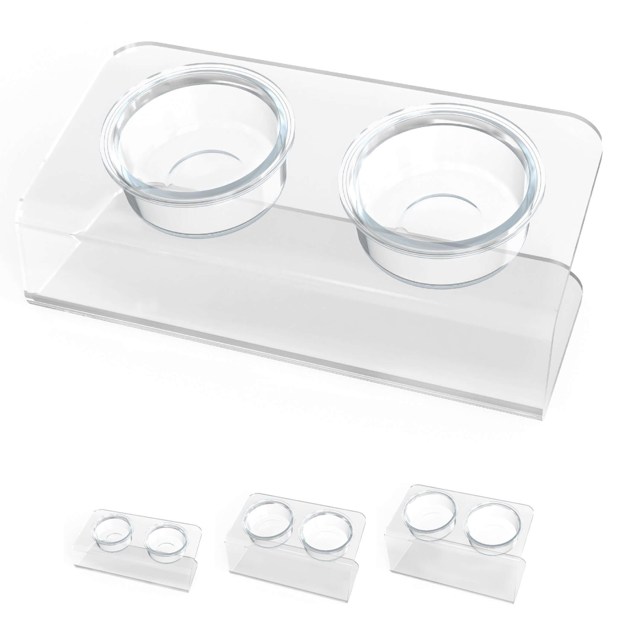 Modern Acrylic Glass Bowl Feeders, Angled Style, Double Bowl