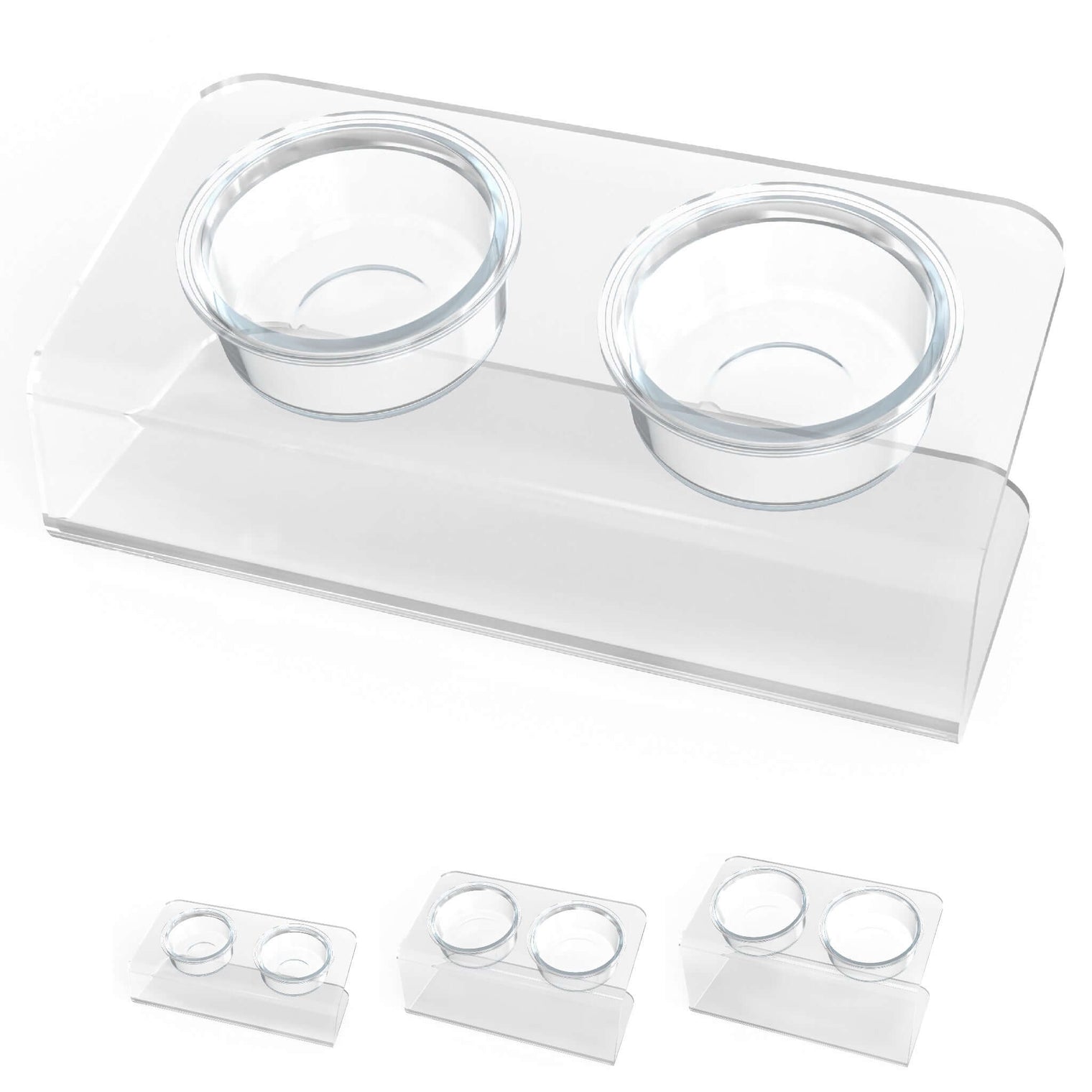 Modern Acrylic Glass Bowl Feeders, Angled Style, Double Bowl, SMALL - (Unused Return)