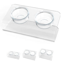 Modern Acrylic Glass Bowl Feeders, Angled Style, Double Bowl, SMALL - (Unused Return)