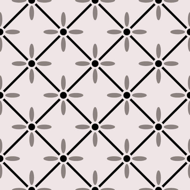 Geometric pattern design of a sophisticated vinyl mat in black and gray, perfect for modern décor.