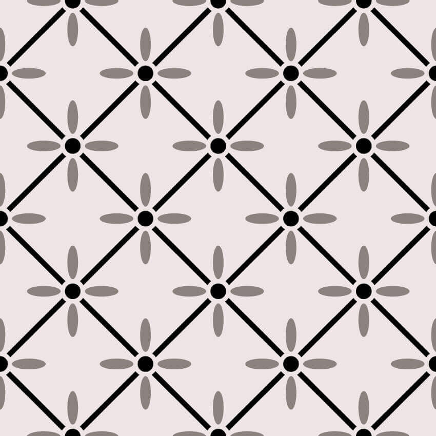 Geometric pattern design of a sophisticated vinyl mat in black and gray, perfect for modern décor.