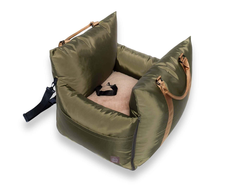 Olive travel bed - side view